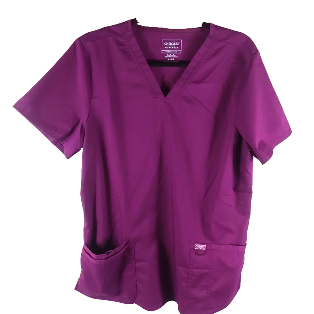 Cherokee Workwear Revolution Women's Scrub Top Size Large Maroon Wine Medical